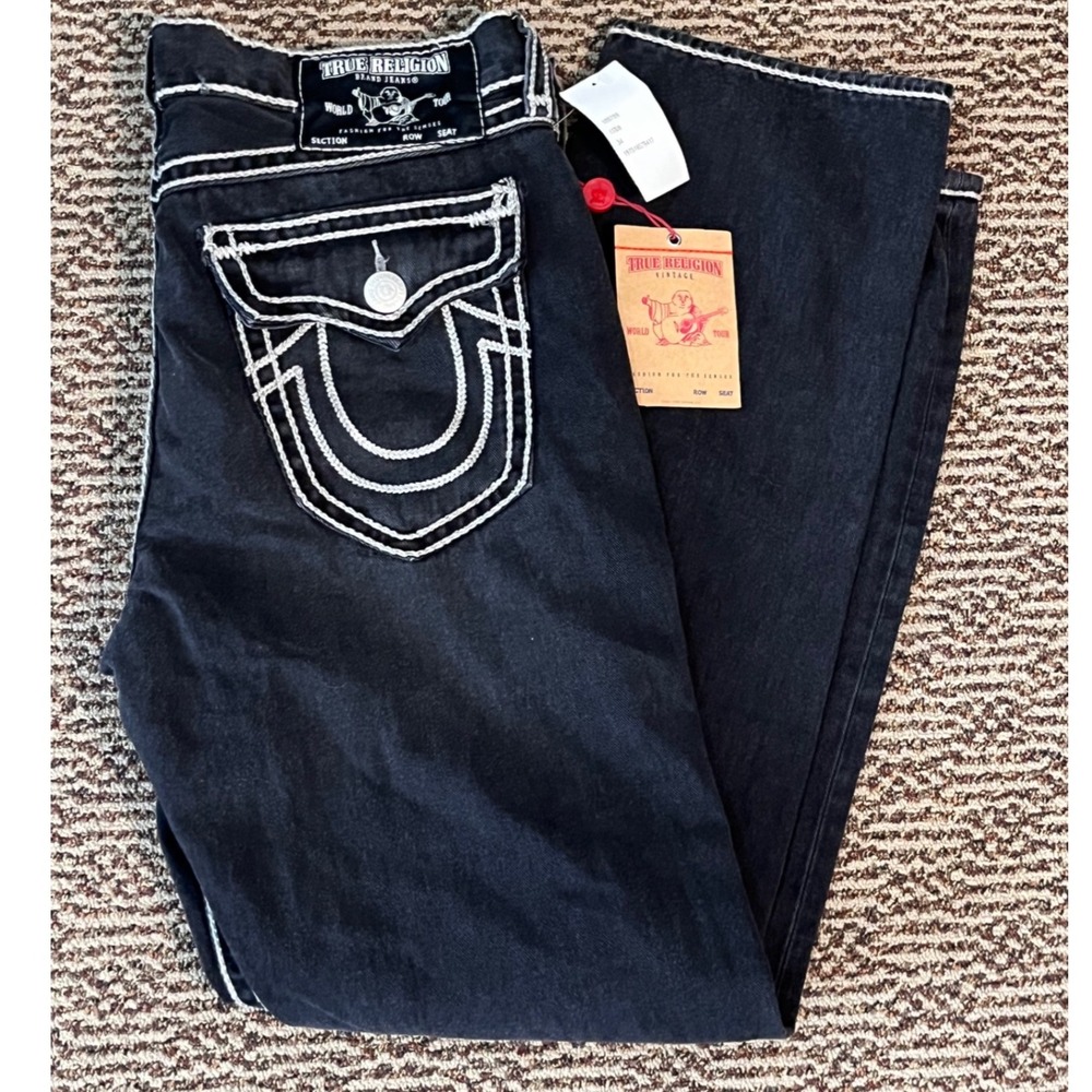 True Religion Ricky Relaxed Straight Super T Rope Stitch Black Jeans 108709 34
